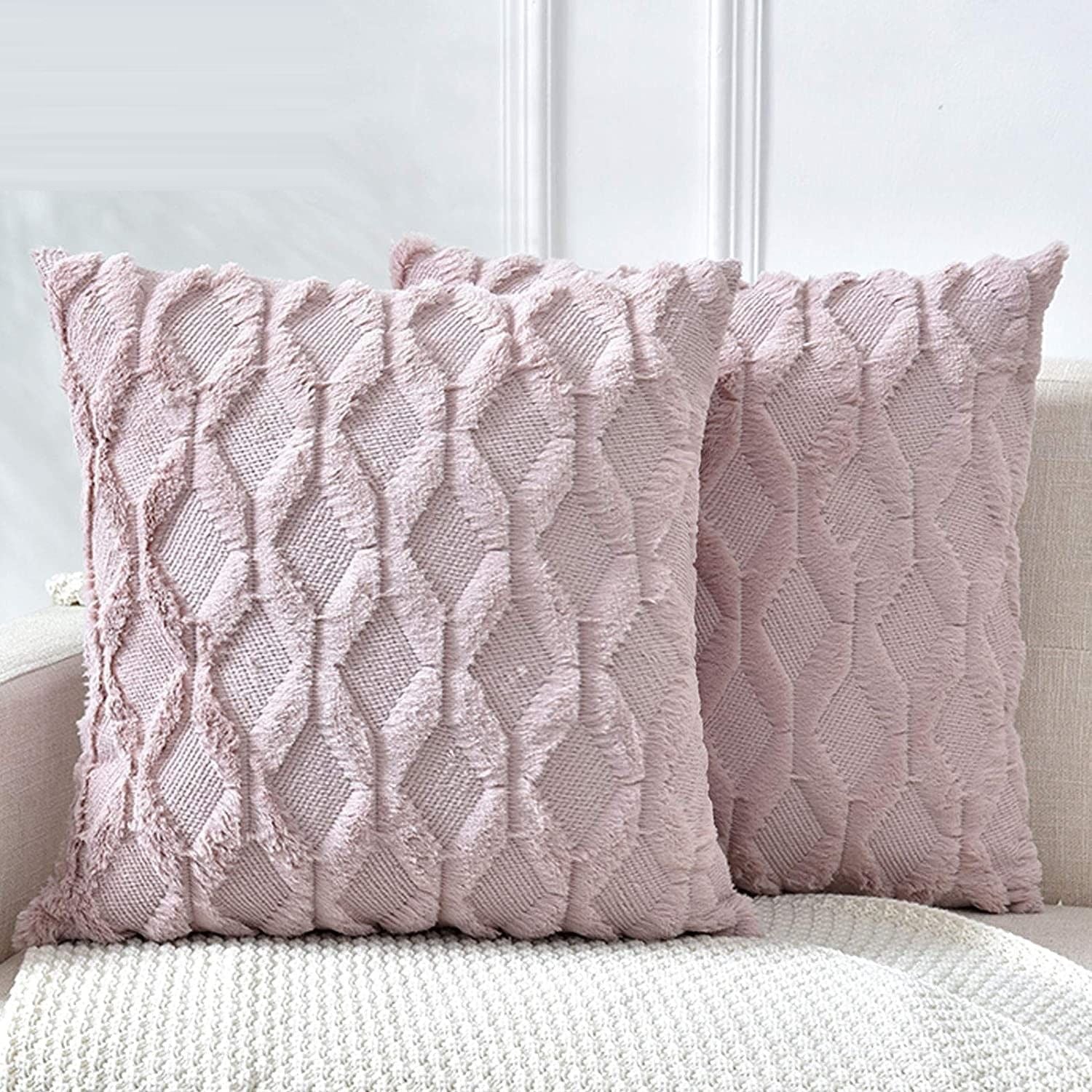 2 Pack Decorative Boho Throw Pillow Covers 45 x 45 cm (Pink) - NuSea